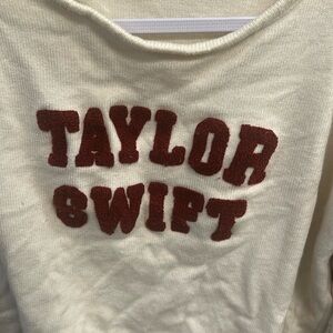 Taylor Swift Cream Sweater with Burgundy Lettering